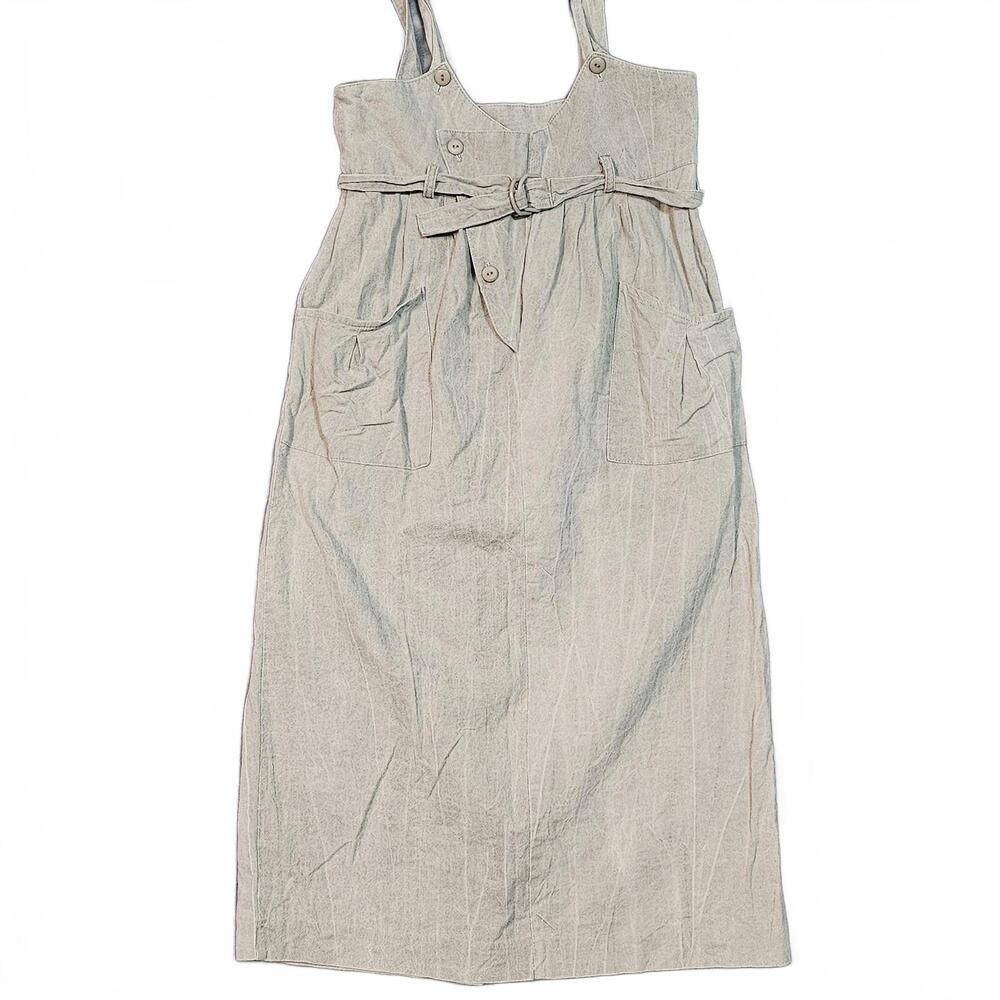 Vintage Byer Too Dress Womens 9 Gray Belted Cotton Pinafore Y2K Button 90s USA